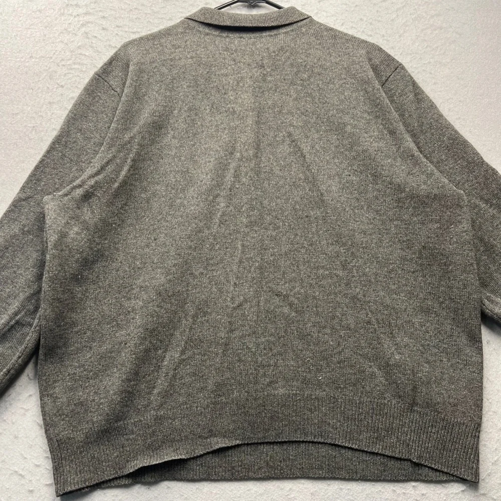 Polo Ralph Lauren Men XXL Gray 100% Lambswool Long Sleeve Polo Sweater Pony Logo